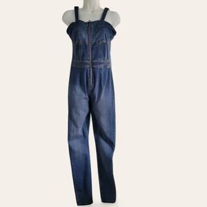 GUESS Denim Fitted Jumpsuit Blue Wash Small Western country